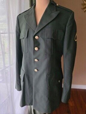 VTG US Army Class A Green Dress Uniform Jacket Blazer Rare Size43L Bremen Bowdon